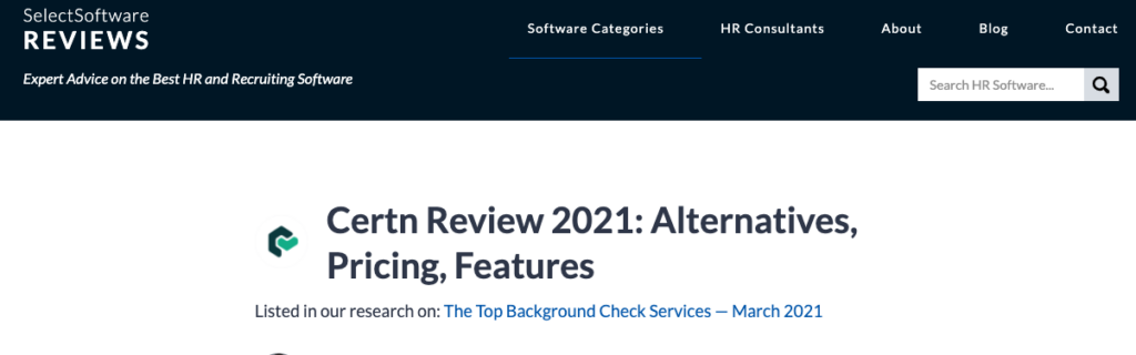 Certn Review 2021: Alternatives, Pricing, Features. Article Screenshot.